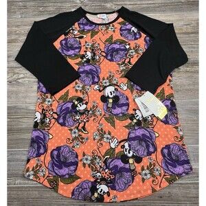 LuLaRoe Disney Minnie Mouse Floral Print‎ Randy Tee Orange/Purple LARGE